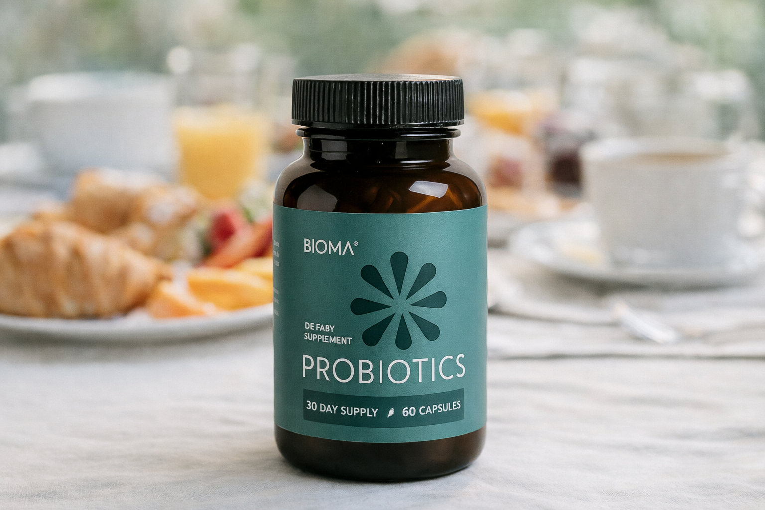 Bioma Probiotics supplement bottle for gut health and digestion support